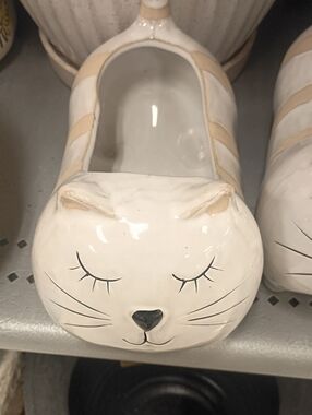 Grey Cat Planter Ceramic Animal Plant Pot